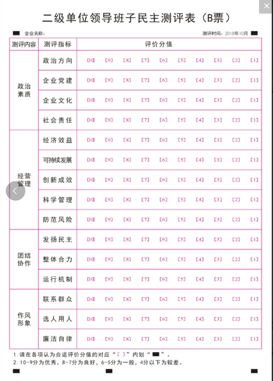 干部民主测评卡样式 3337