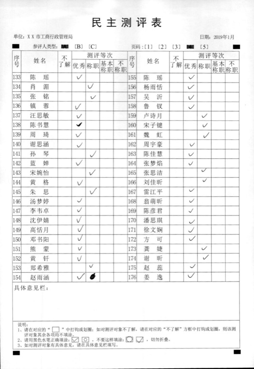 干部民主测评卡样式 3554